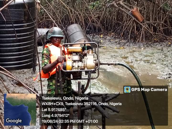 Operation Delta Sanity: Nigerian Navy Destroys Illegal Refining Site in Ondo State [Photos]