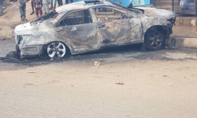 Vehicle Set on Fire by Angry Mob After Fatal Accident in Ogun