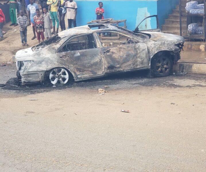 Vehicle Set on Fire by Angry Mob After Fatal Accident in Ogun